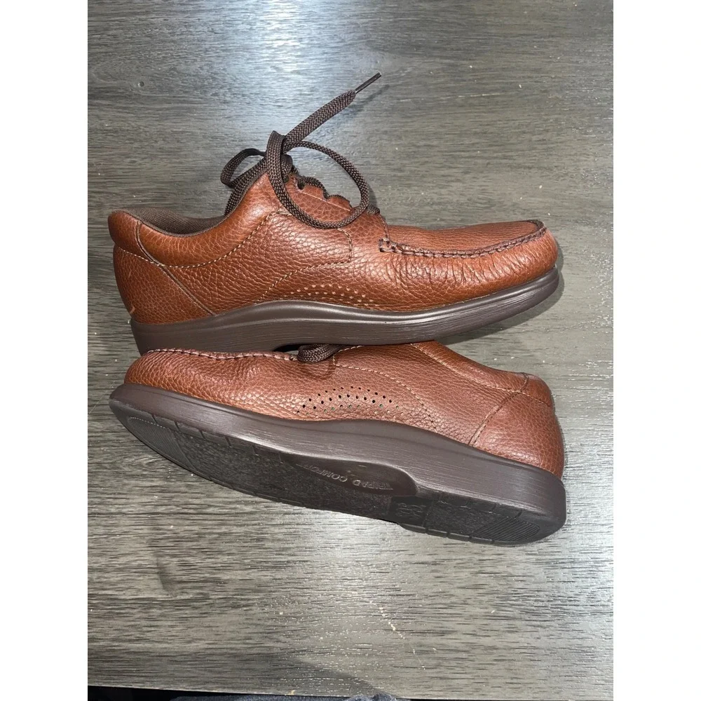 SAS Mens 10 Brown Oxford Shoes Pebbled Leather Moc Toe Walking Comfort